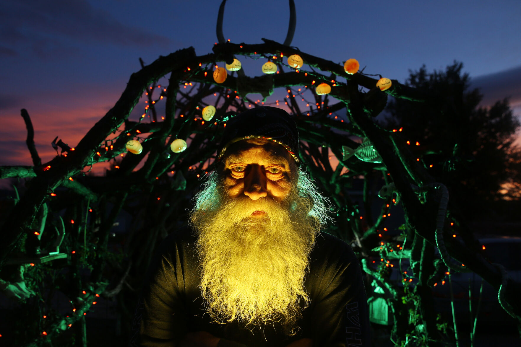 Tom Warax decorates his corner lot and house for Halloween every year